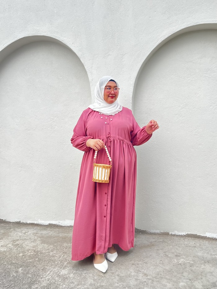 Qasreen Buttoned Dress ( Soft Pink )